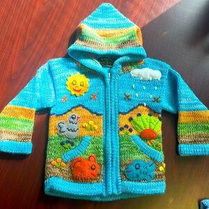 Hand made zip up sweater baby size 12-24m